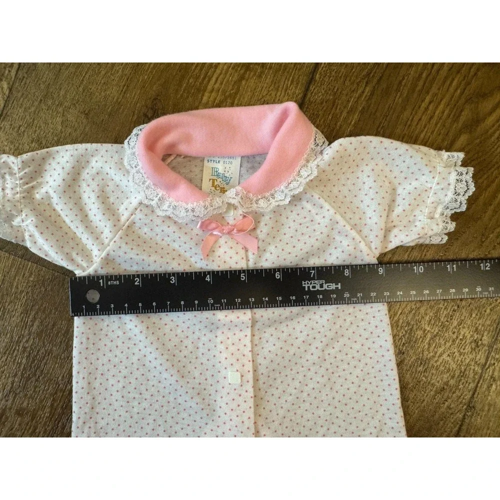Vintage Baby Terry Brand Girl Outfit 3 3/6 Months Pink Dots Bow Lace Square Snap